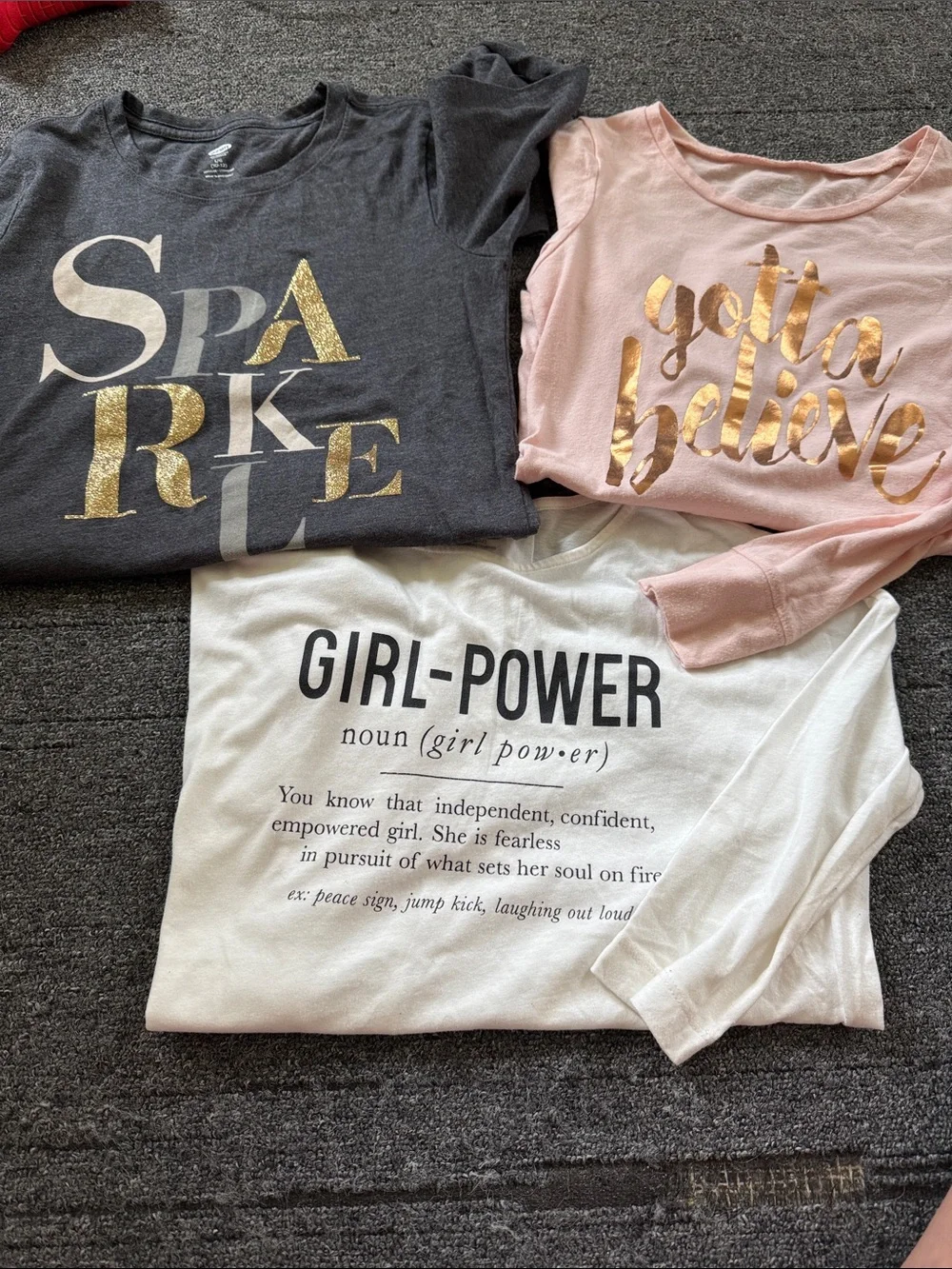 Old Navy Girls Long Sleeve Tees - Charcoal, Blush Pink, White